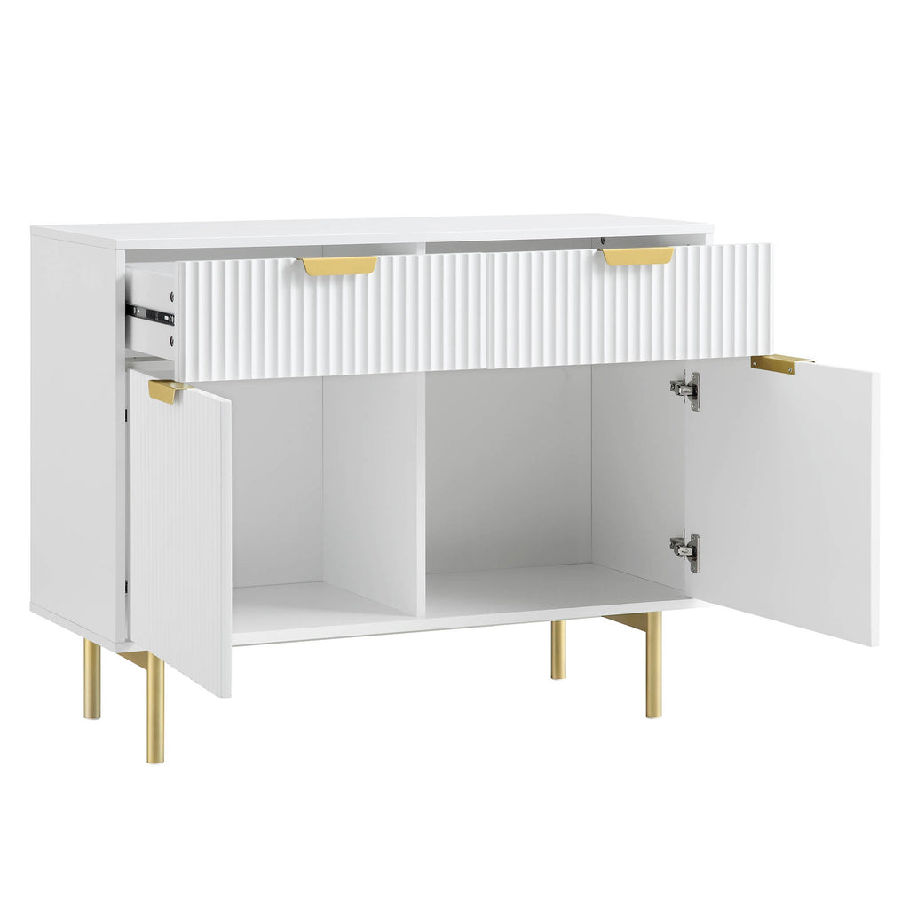 Ridged 2-Door Cabinet with Drawers, Matte White