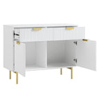Ridged 2-Door Cabinet with Drawers, Matte White