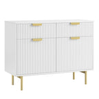 Ridged 2-Door Cabinet with Drawers, Matte White