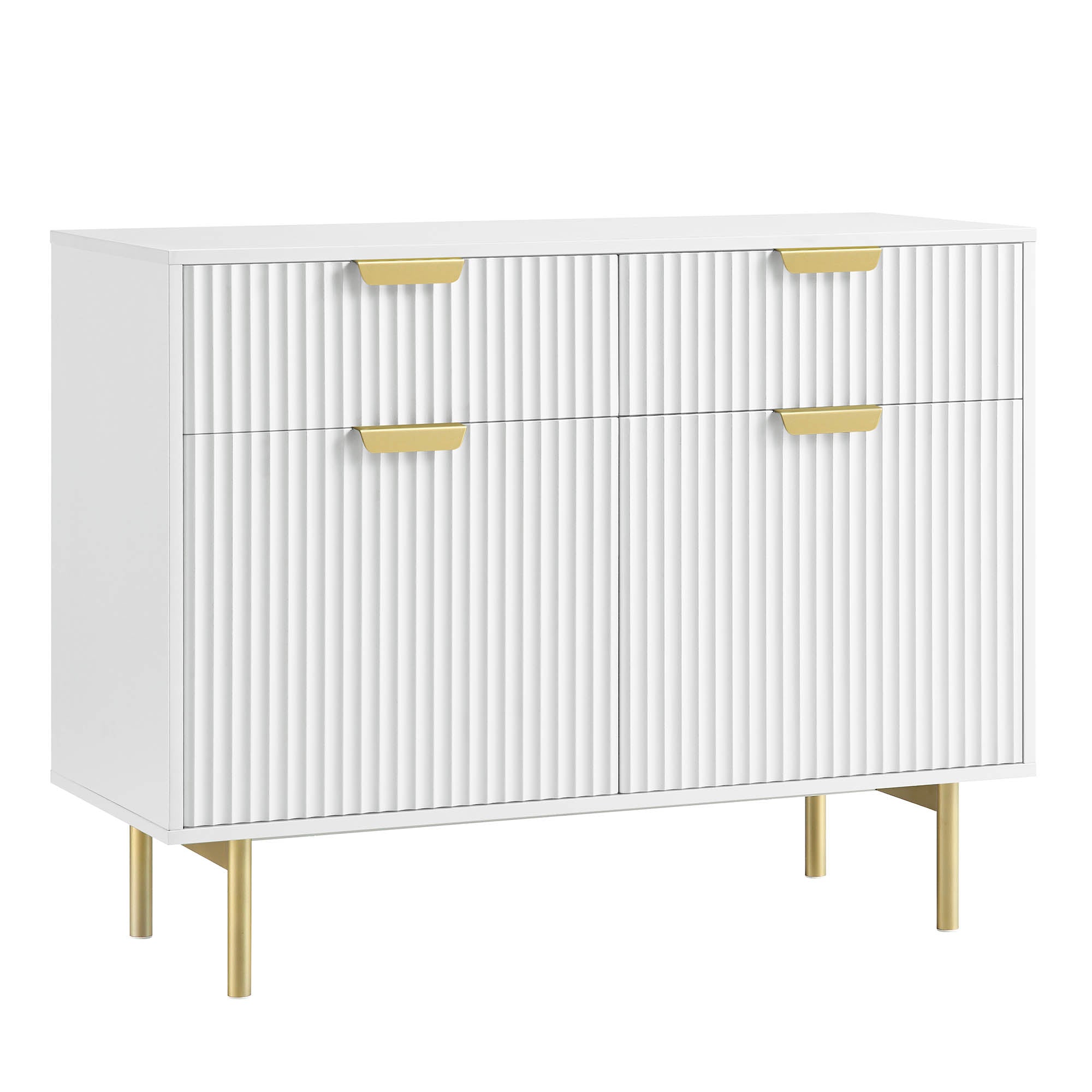 Ridged 2-Door Cabinet with Drawers, Matte White