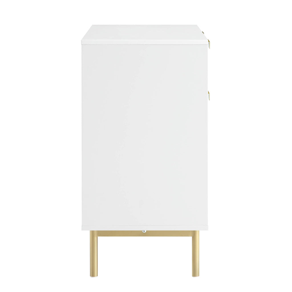 Ridged 2-Door Cabinet with Drawers, Matte White