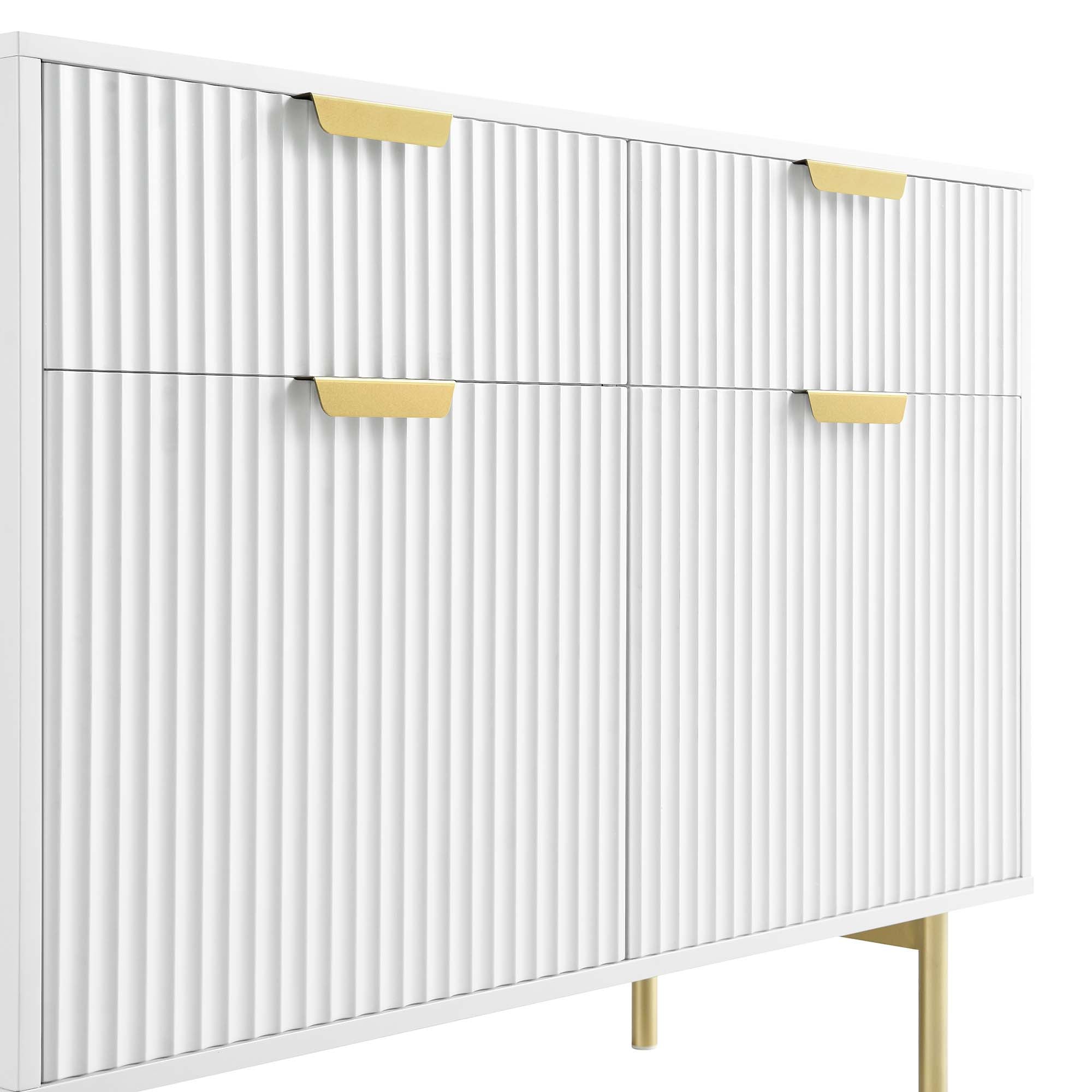 Ridged 2-Door Cabinet with Drawers, Matte White