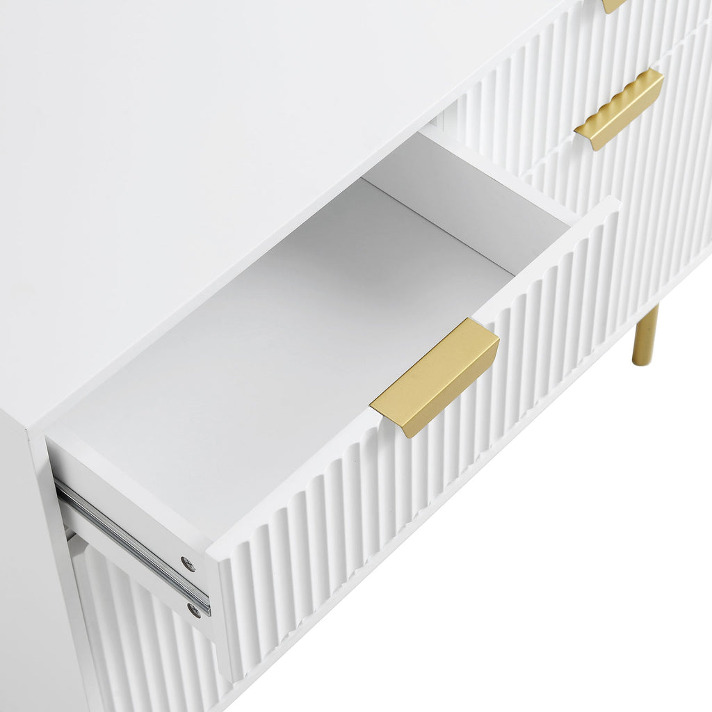 Ridged 2-Door Cabinet with Drawers, Matte White