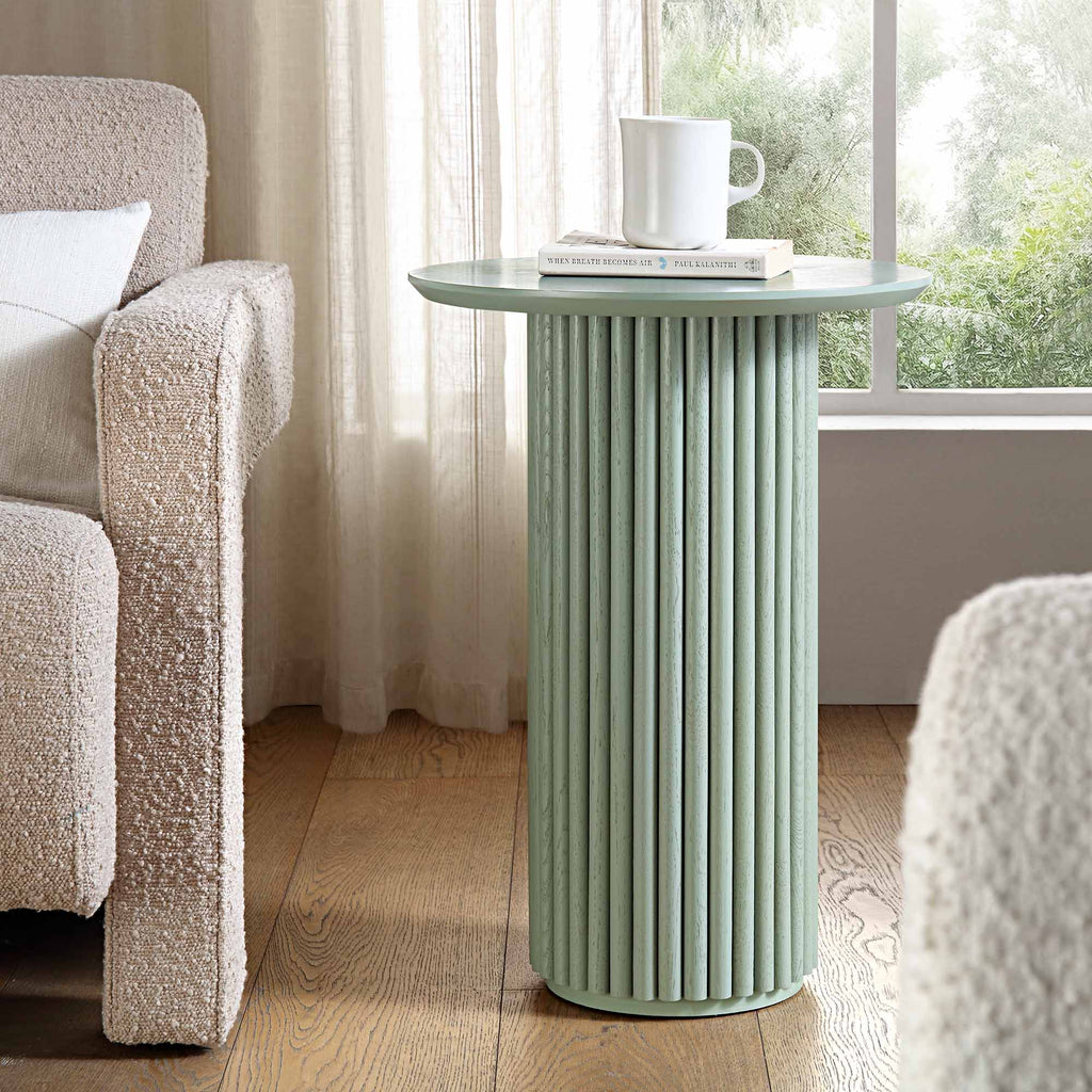 Oak Round Side Table, Sage Green