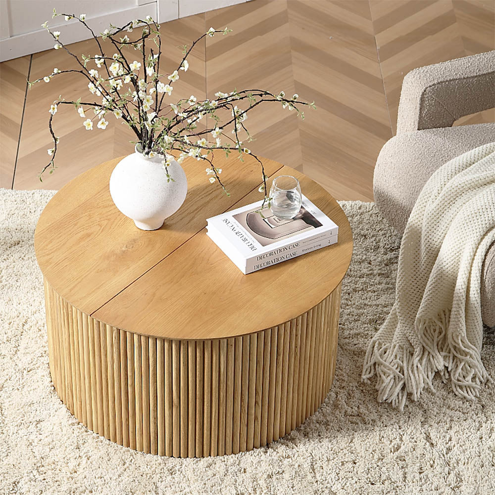 Oak Round Coffee Table with Storage, Oak