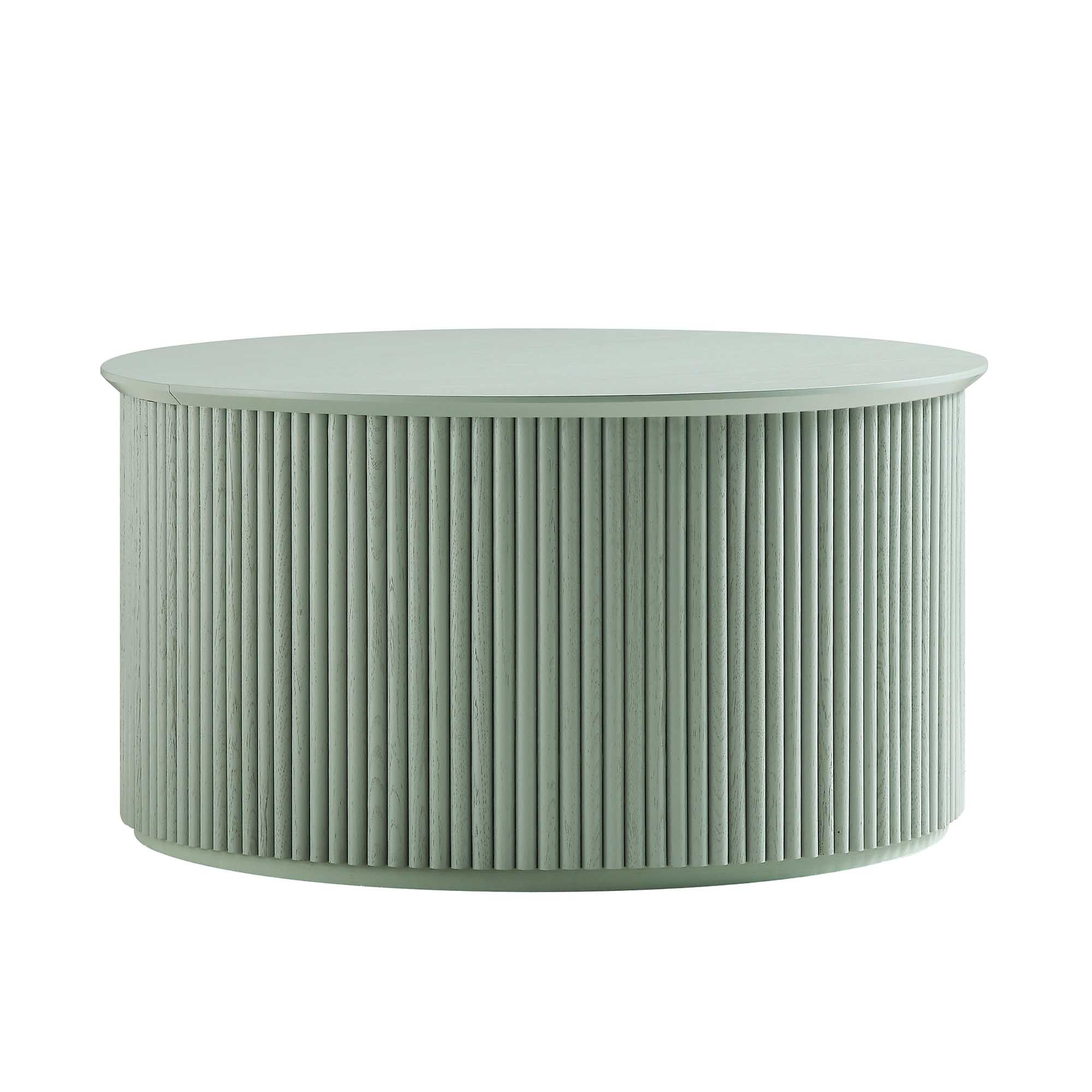 Oak Round Coffee Table with Storage, Sage Green