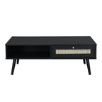 Woven Rattan Wooden Coffee Table in Black