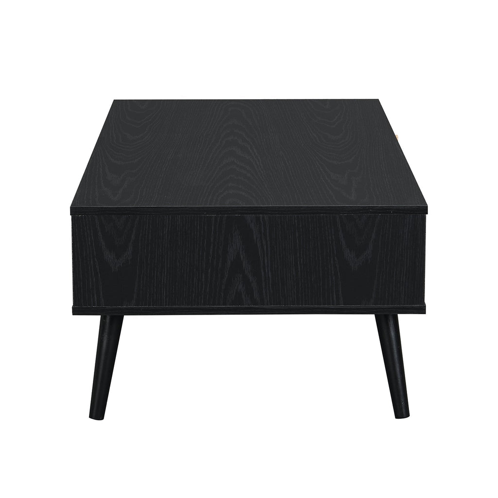 Woven Rattan Wooden Coffee Table in Black