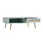Woven Rattan Wooden Coffee Table in Mint