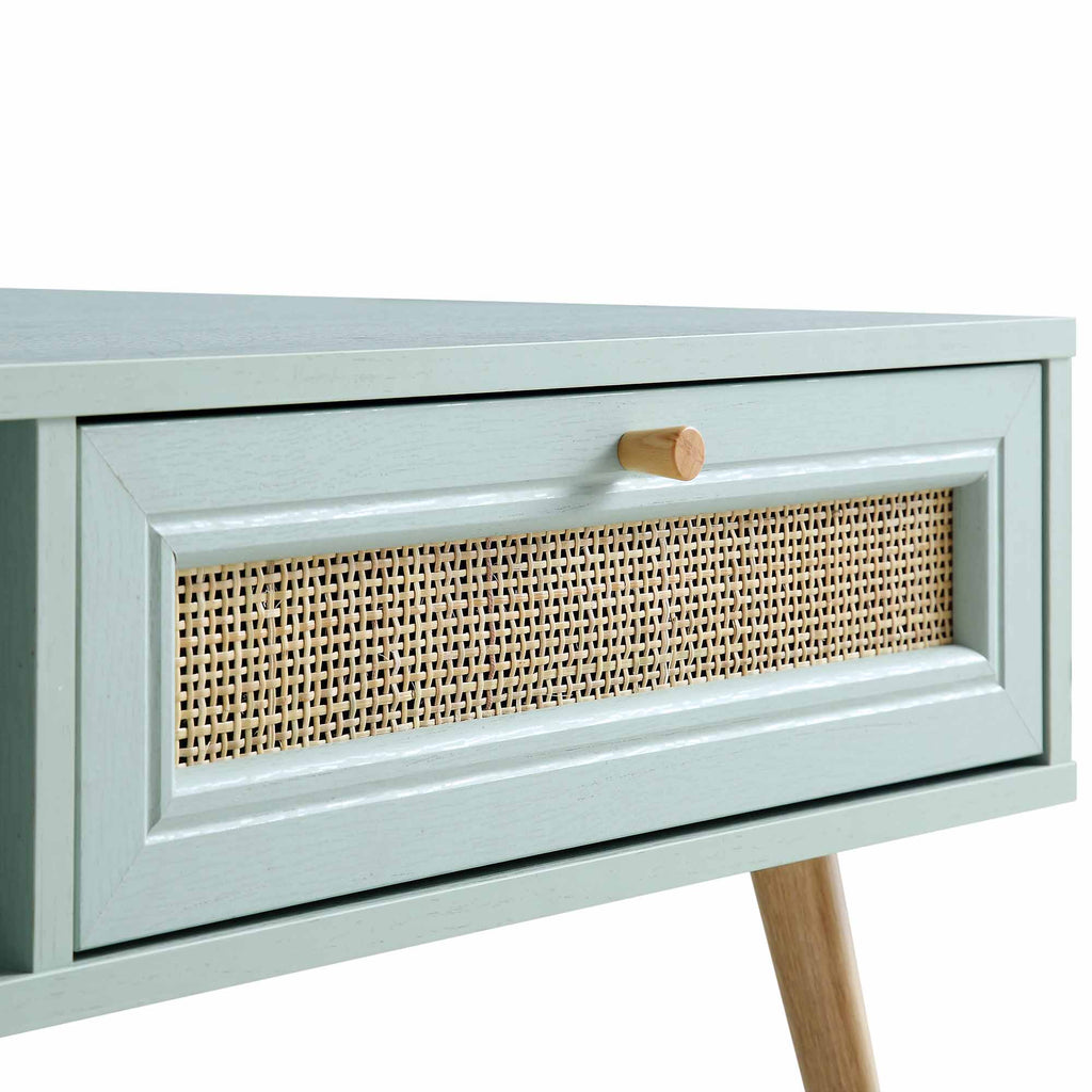Woven Rattan Wooden Coffee Table in Mint