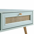 Woven Rattan Wooden Coffee Table in Mint