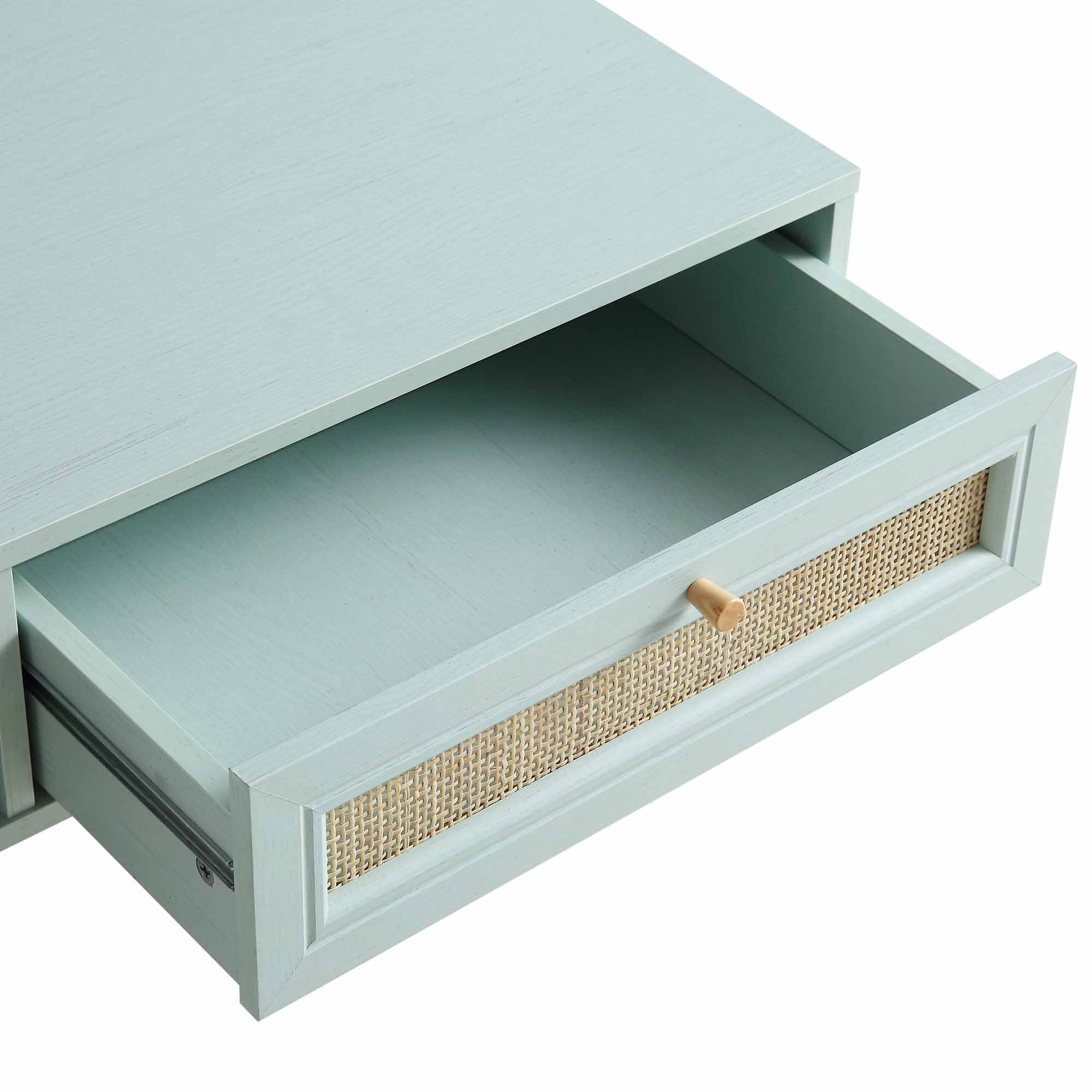 Woven Rattan Wooden Coffee Table in Mint