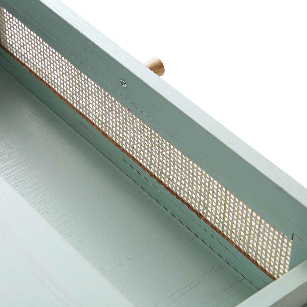 Woven Rattan Wooden Coffee Table in Mint