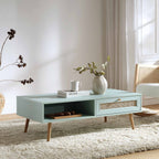 Woven Rattan Wooden Coffee Table in Mint