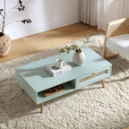 Woven Rattan Wooden Coffee Table in Mint