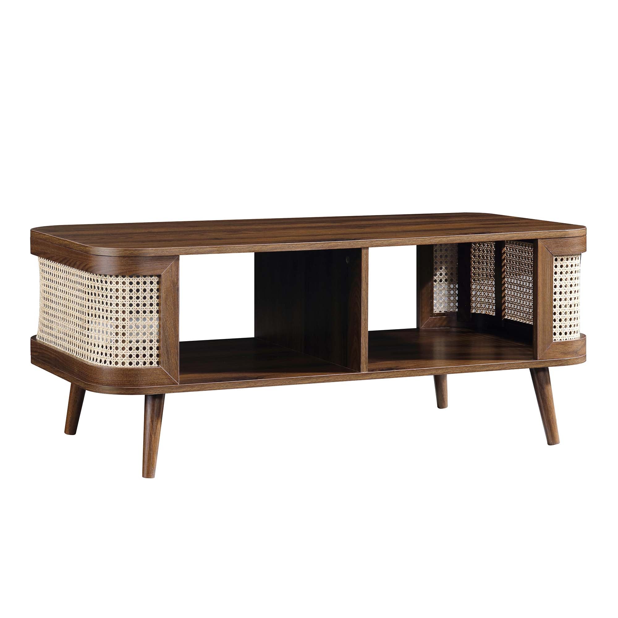 Curved Rattan Coffee Table, Walnut