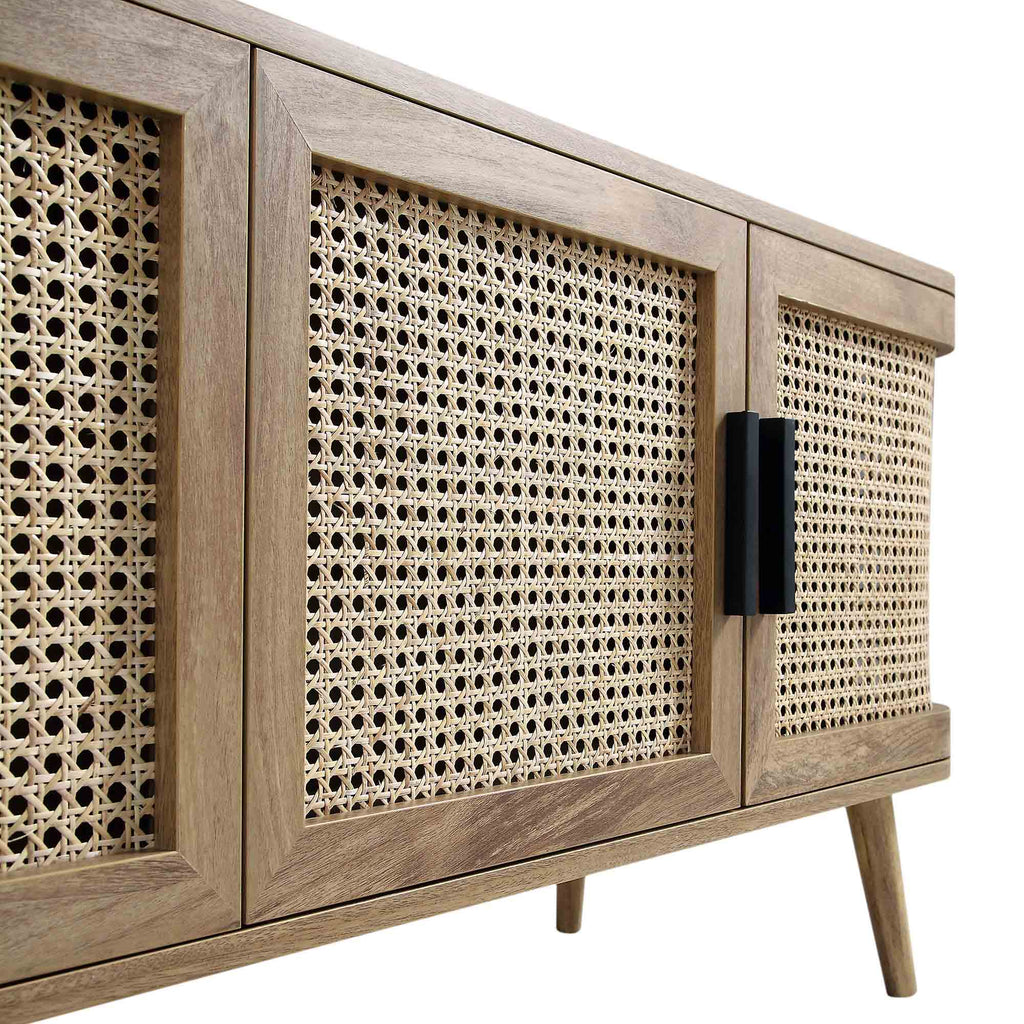 Curved Rattan 63 Wide TV Unit, Natural