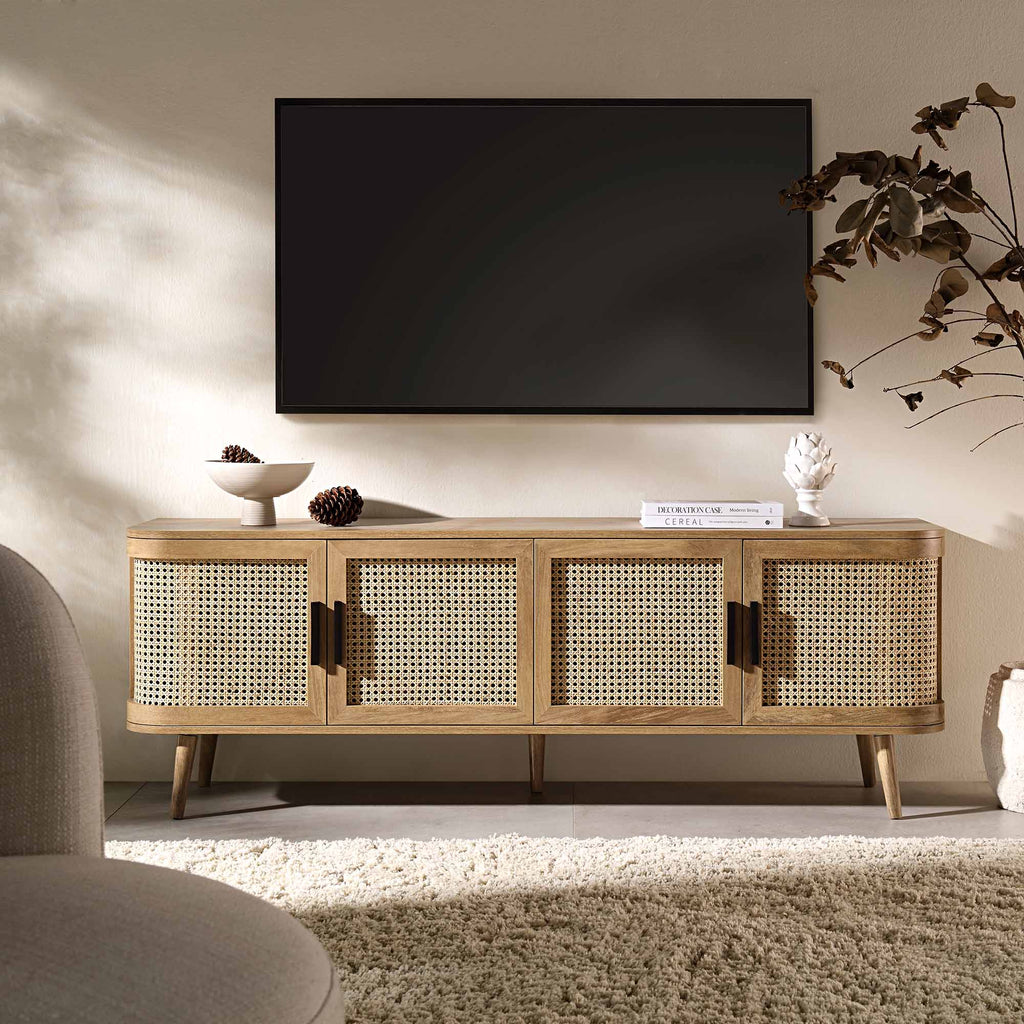 Curved Rattan 63 Wide TV Unit, Natural