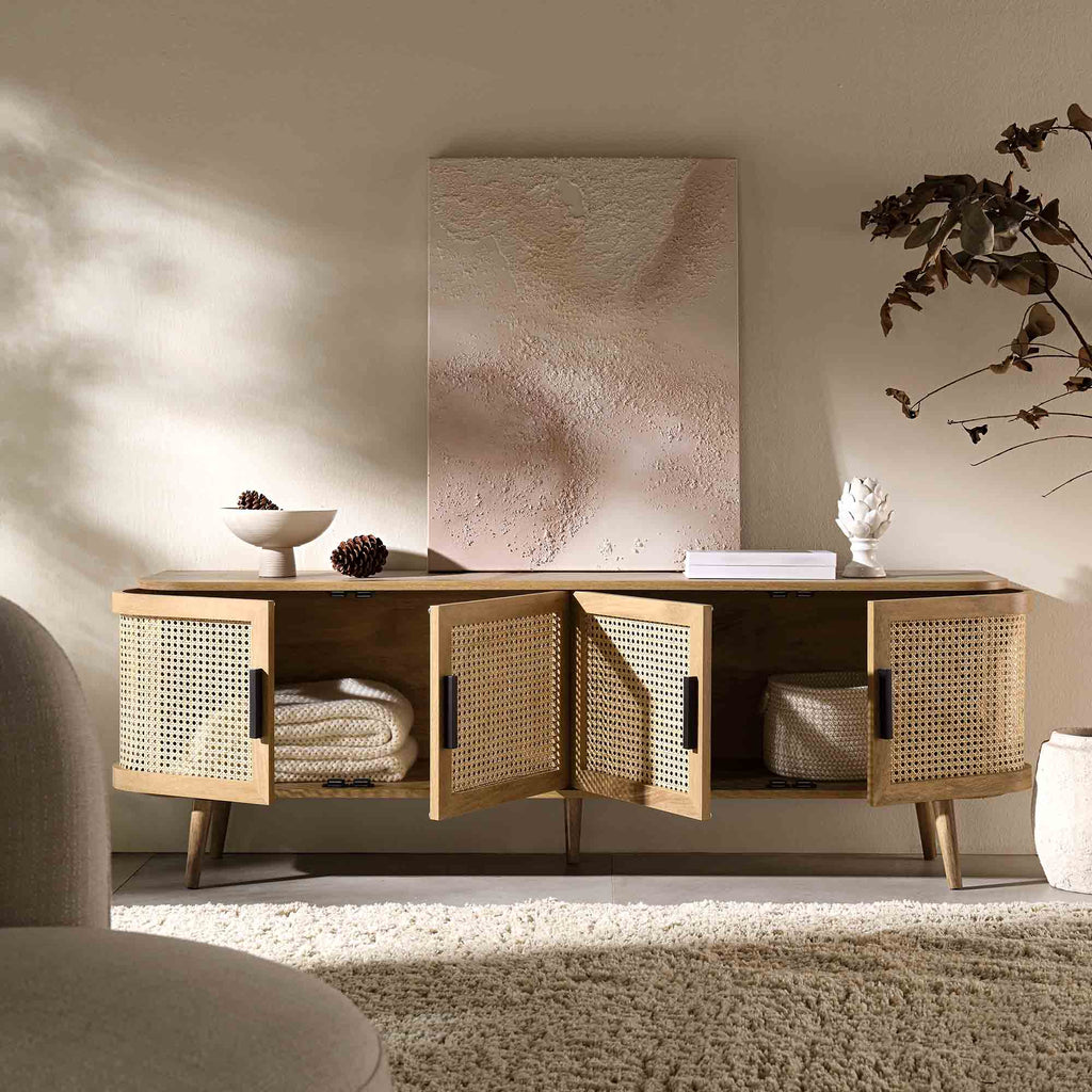 Curved Rattan 63 Wide TV Unit, Natural