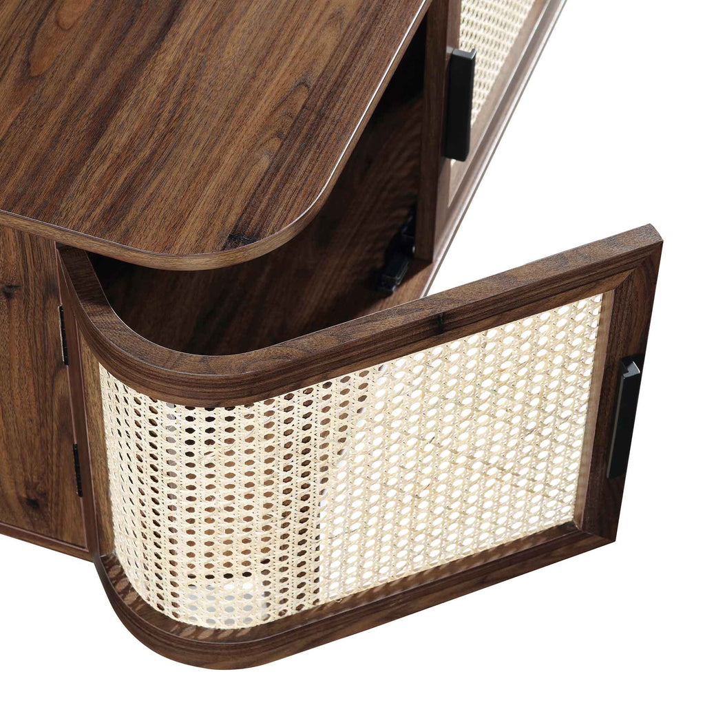 Curved Rattan 63 Wide TV Unit, Walnut
