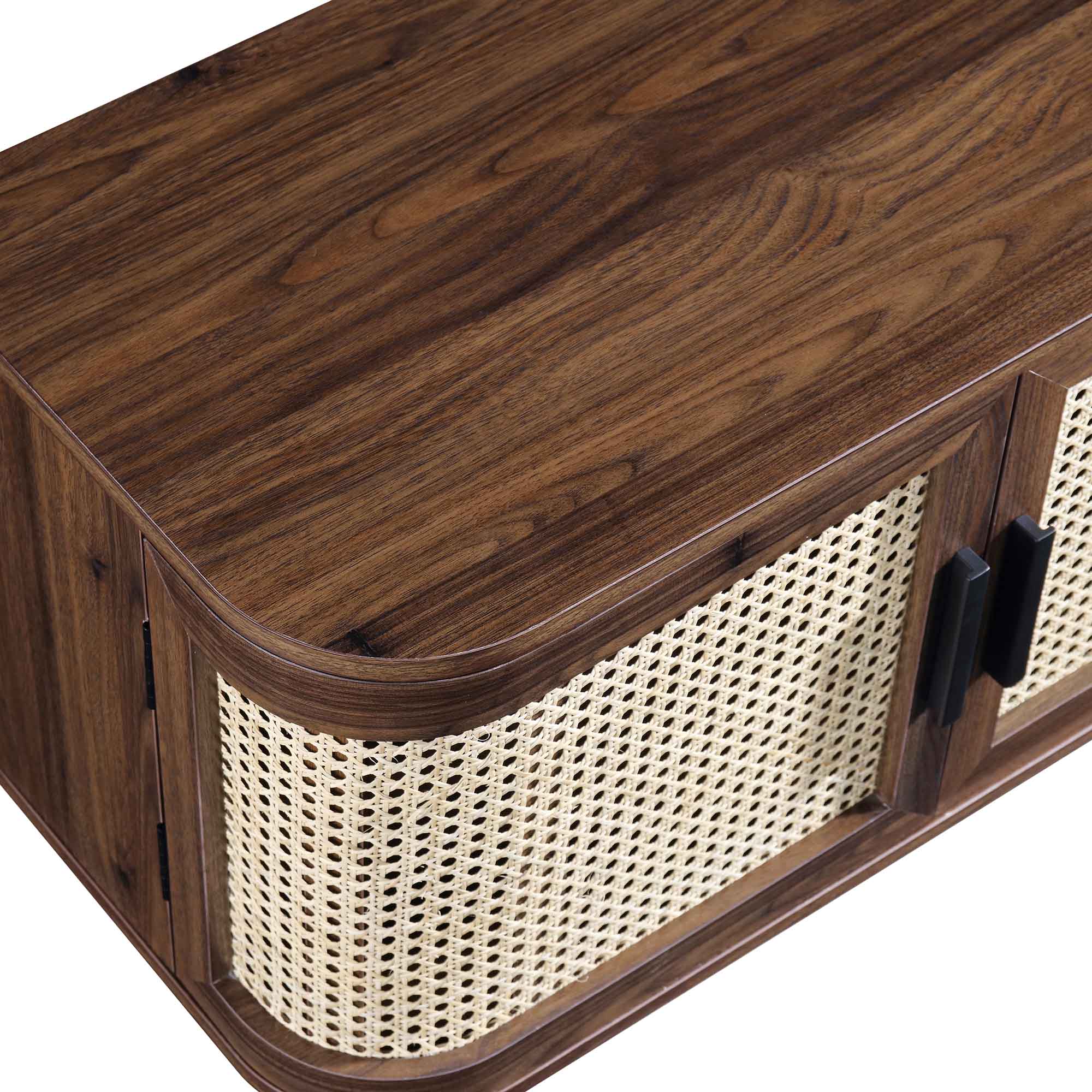 Curved Rattan 63 Wide TV Unit, Walnut