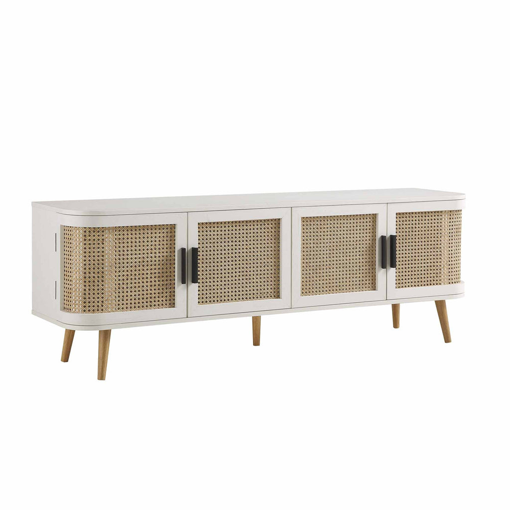 Curved Rattan 63 Wide TV Unit, White