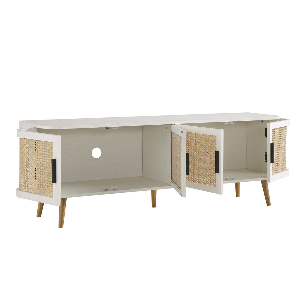Curved Rattan 63 Wide TV Unit, White