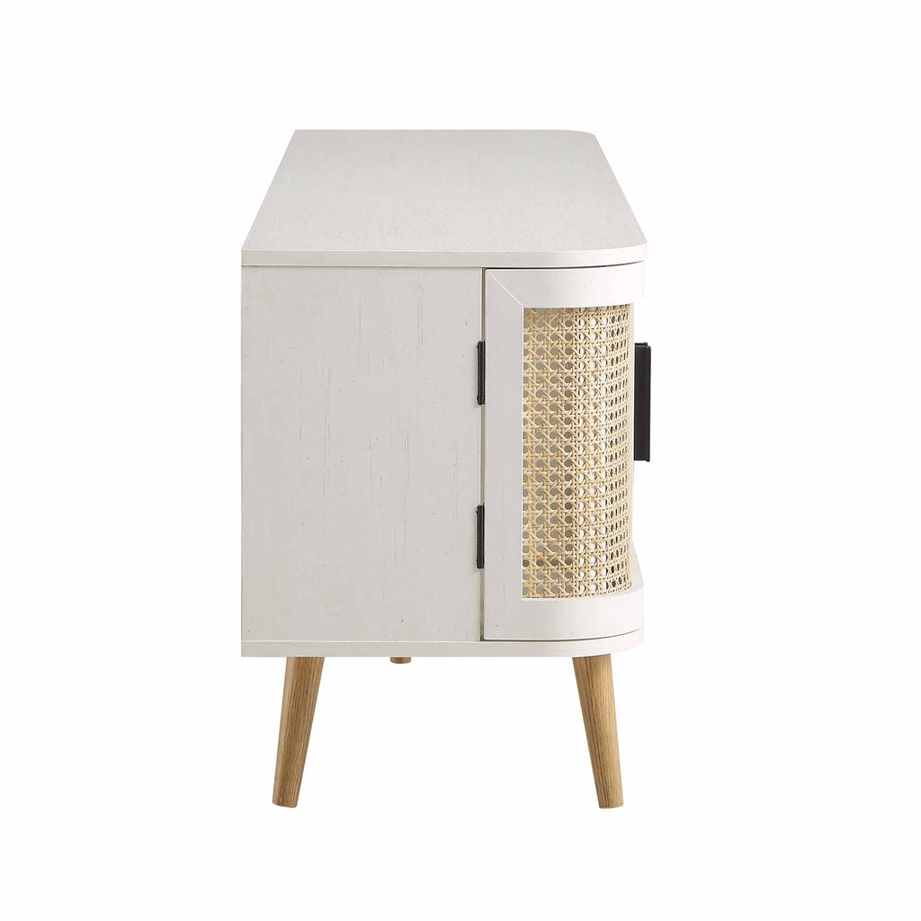 Curved Rattan 63 Wide TV Unit, White