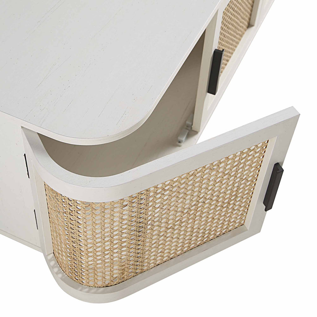 Curved Rattan 63 Wide TV Unit, White