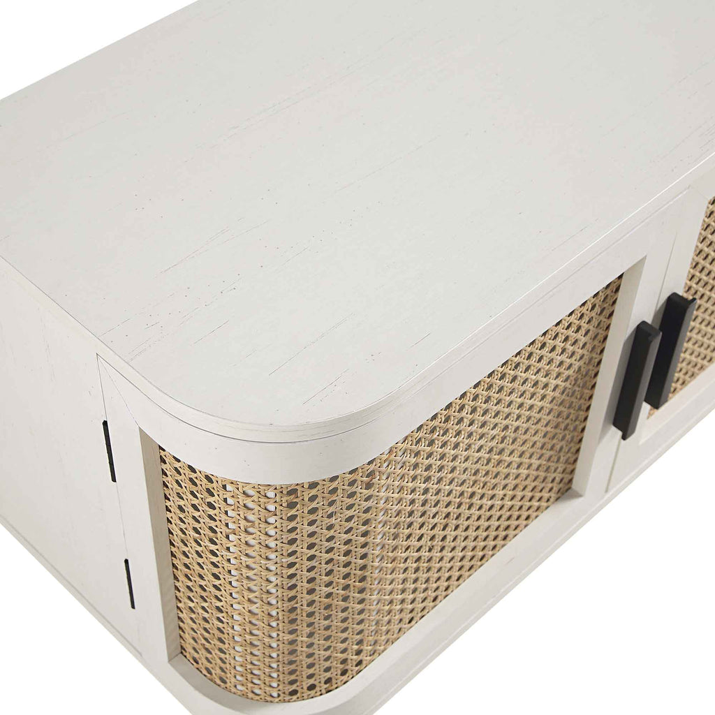 Curved Rattan 63 Wide TV Unit, White