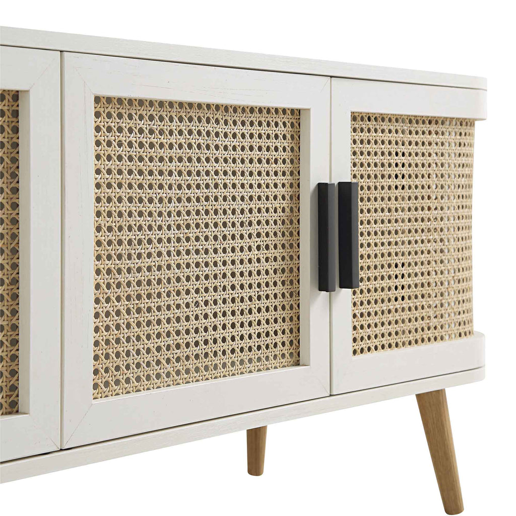 Curved Rattan 63 Wide TV Unit, White