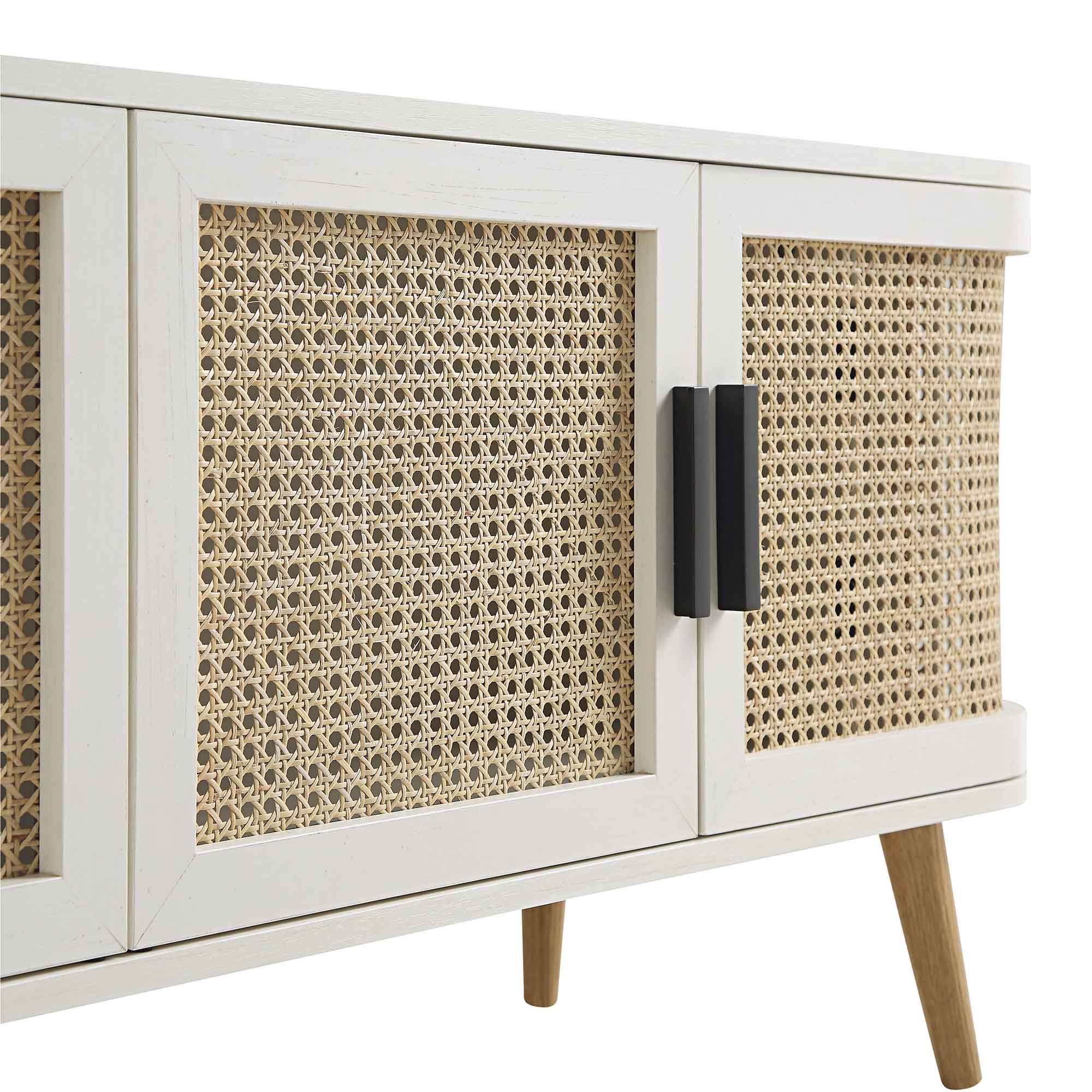 Curved Rattan 63 Wide TV Unit, White