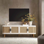 Curved Rattan 63 Wide TV Unit, White