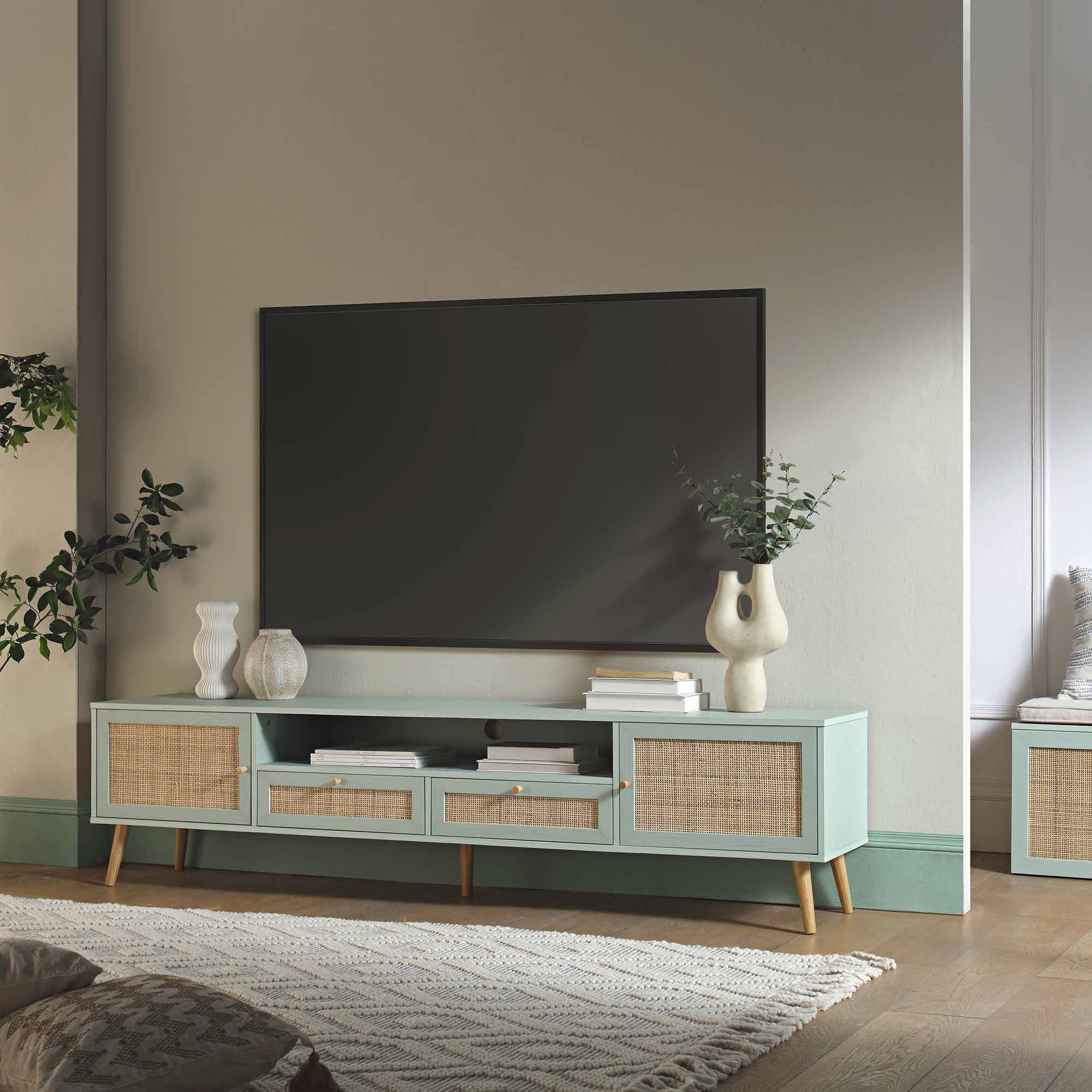 Woven Rattan 79in. Wide TV Unit, Mint