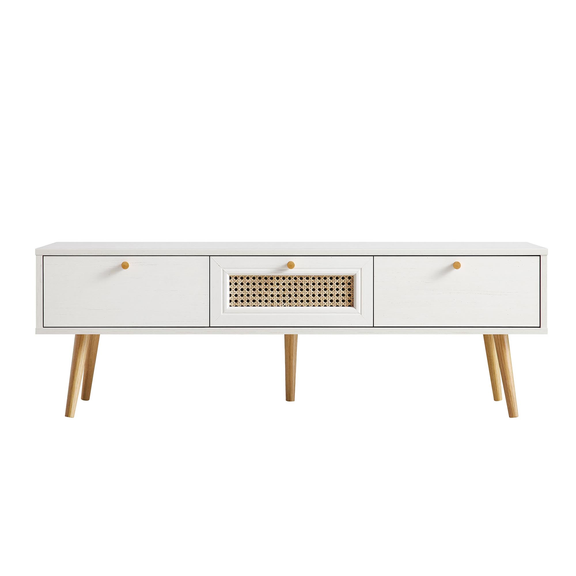 Woven Rattan 3-Drawer TV Unit in White