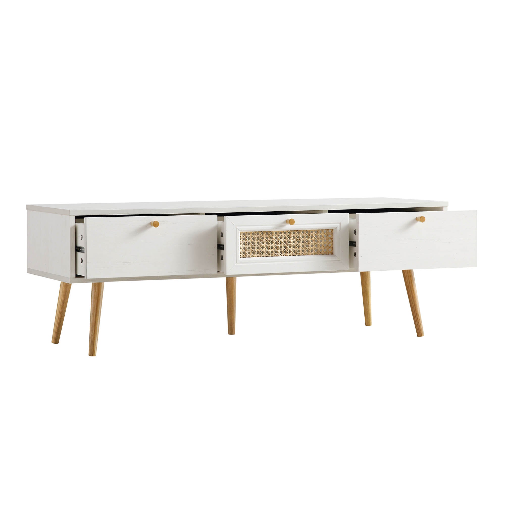 Woven Rattan 3-Drawer TV Unit in White