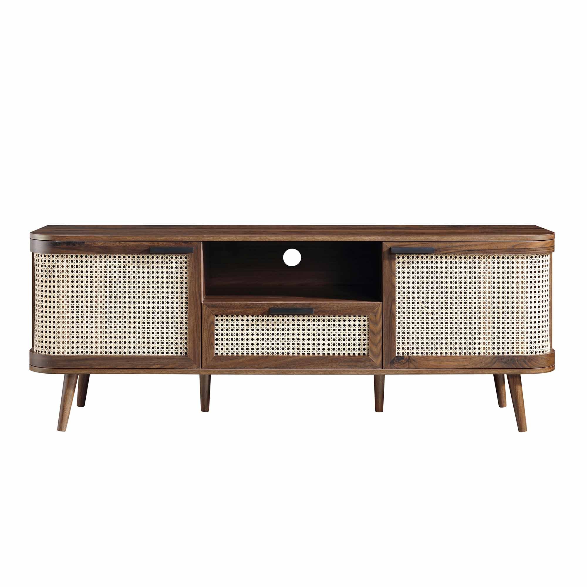 Curved Rattan 59 TV Unit, Walnut