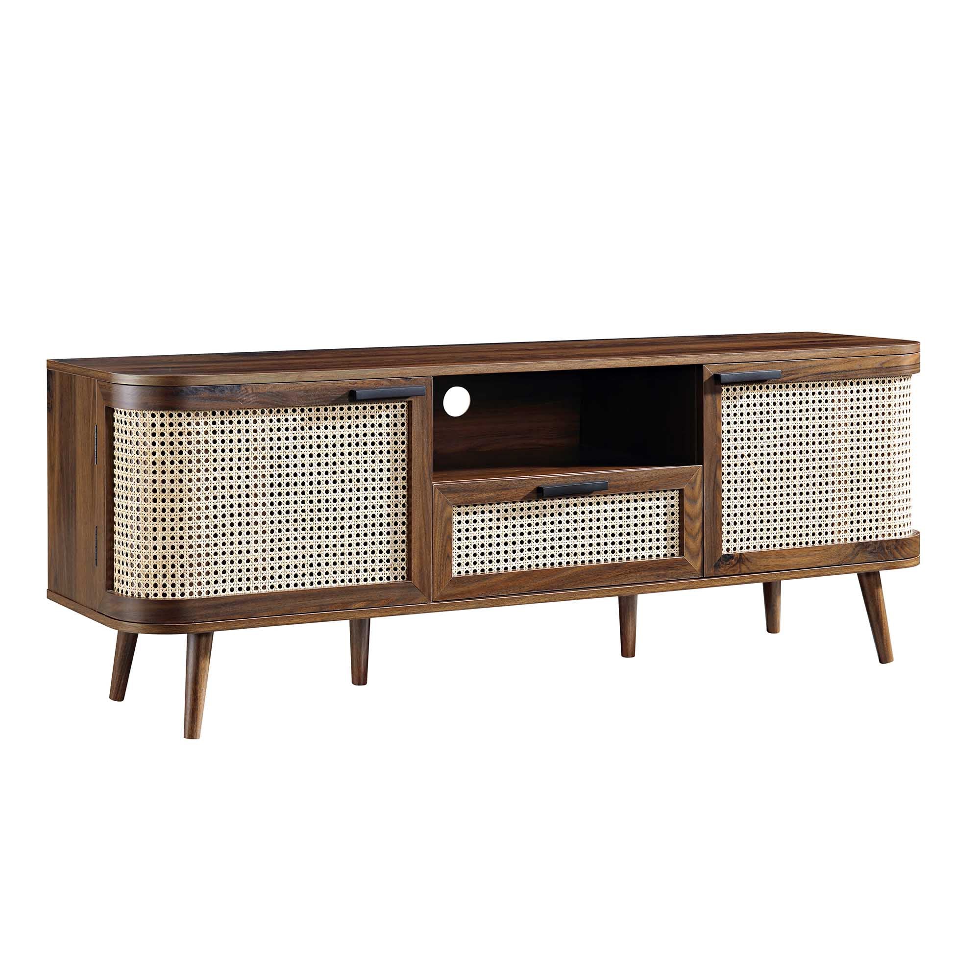 Curved Rattan 59 TV Unit, Walnut