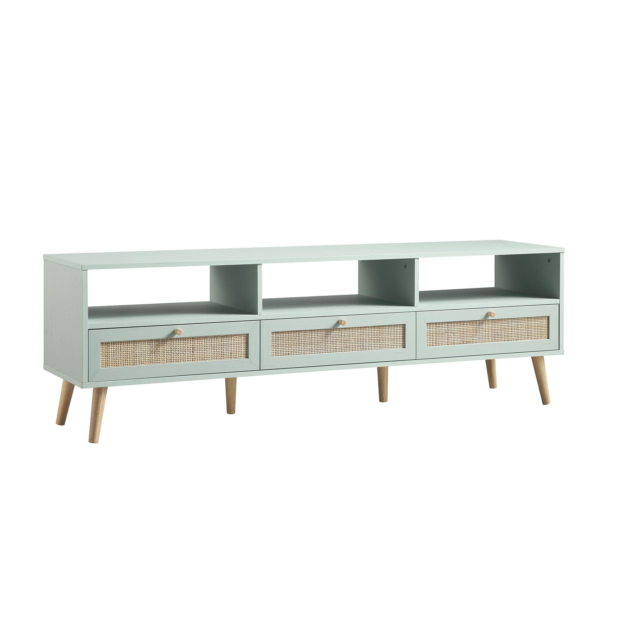 Woven Rattan 63 in. 3-Drawer TV Unit, Mint