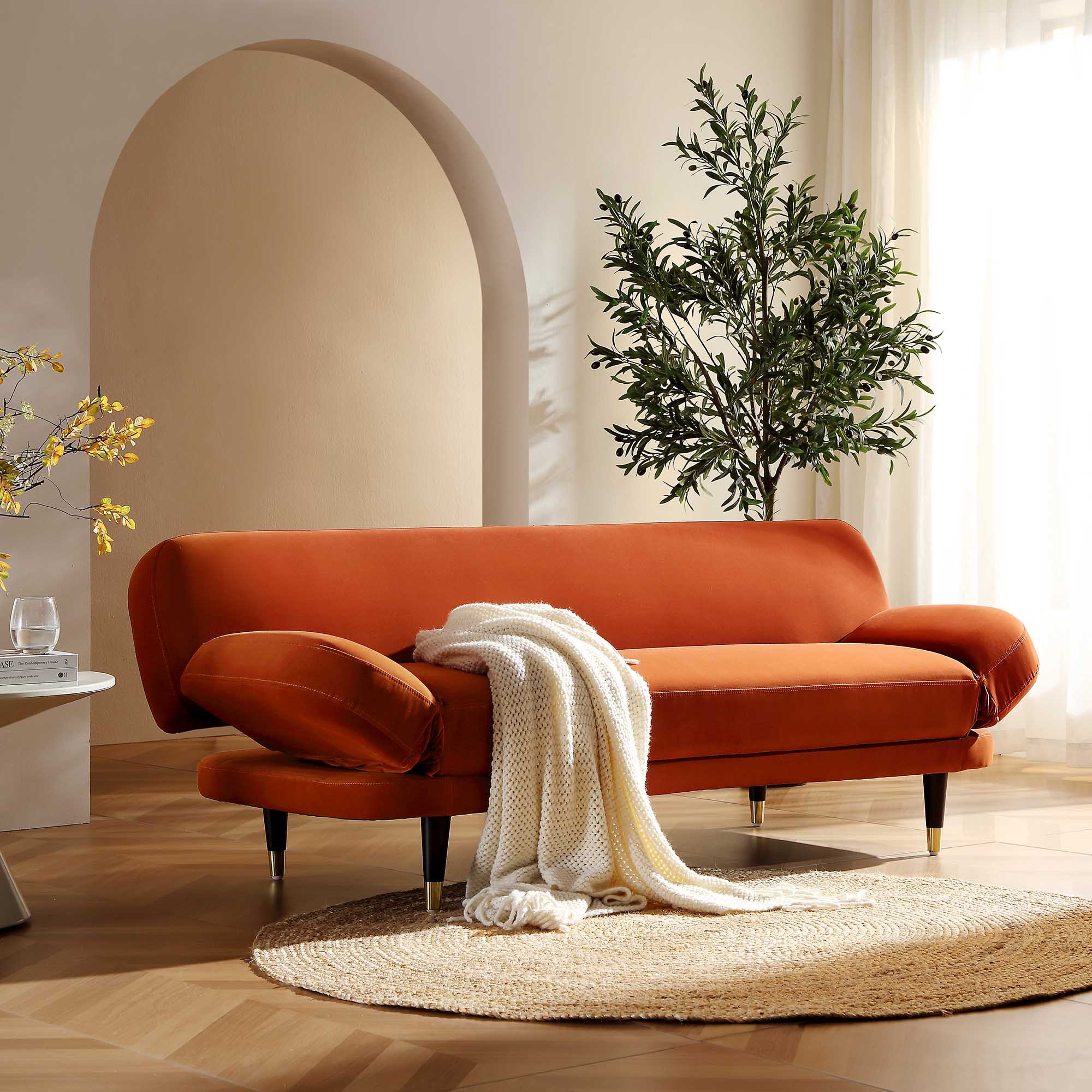 2-Seater Sofa Bed, Rust Velvet