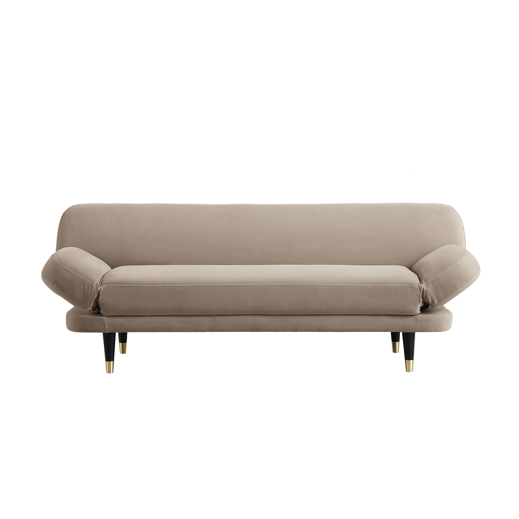 Mink Velvet 2-Seater Sofa Bed Converts to 35" Wide Bed, Adjustable Backrest & Arms, Medieval Style Design