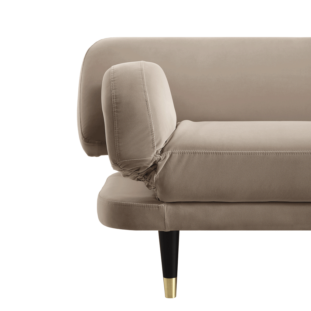 Mink Velvet 2-Seater Sofa Bed Converts to 35" Wide Bed, Adjustable Backrest & Arms, Medieval Style Design
