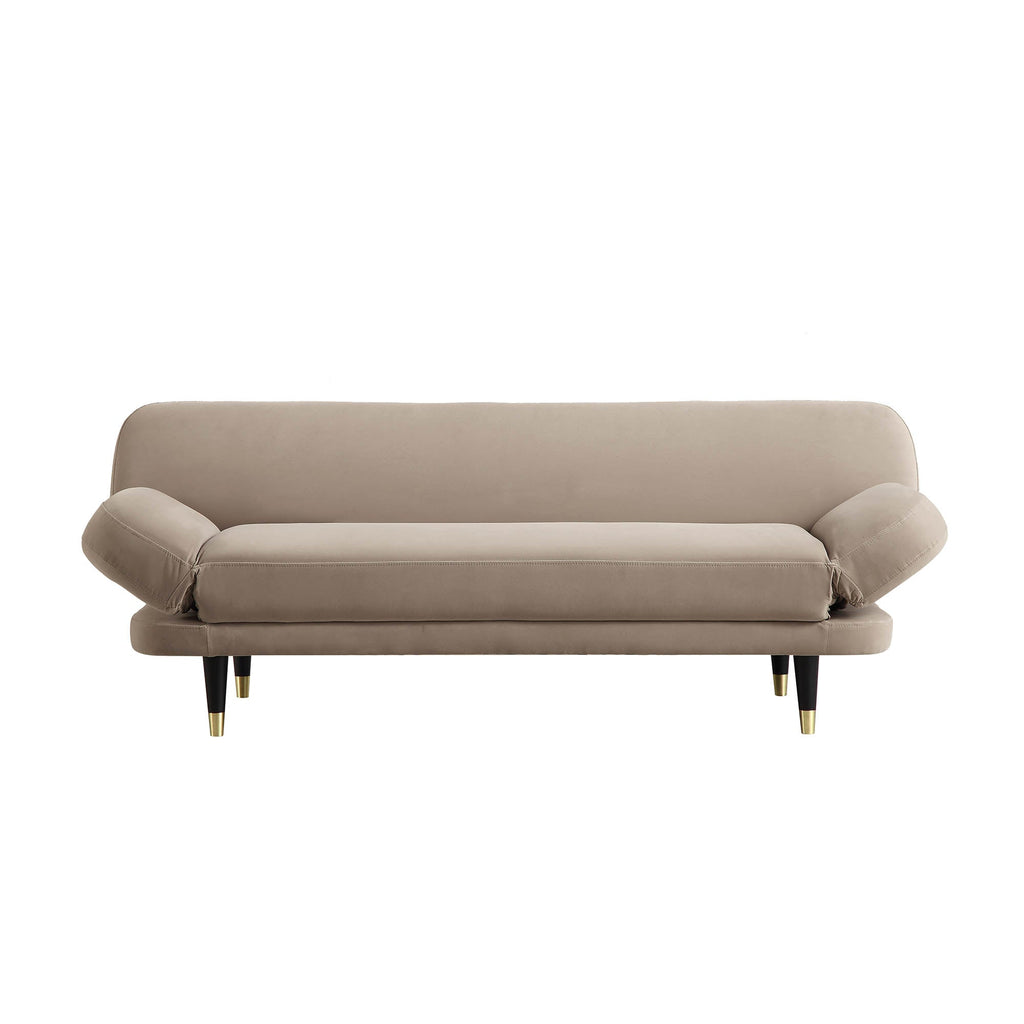 Mink Velvet 2-Seater Sofa Bed Converts to 35" Wide Bed, Adjustable Backrest & Arms, Medieval Style Design