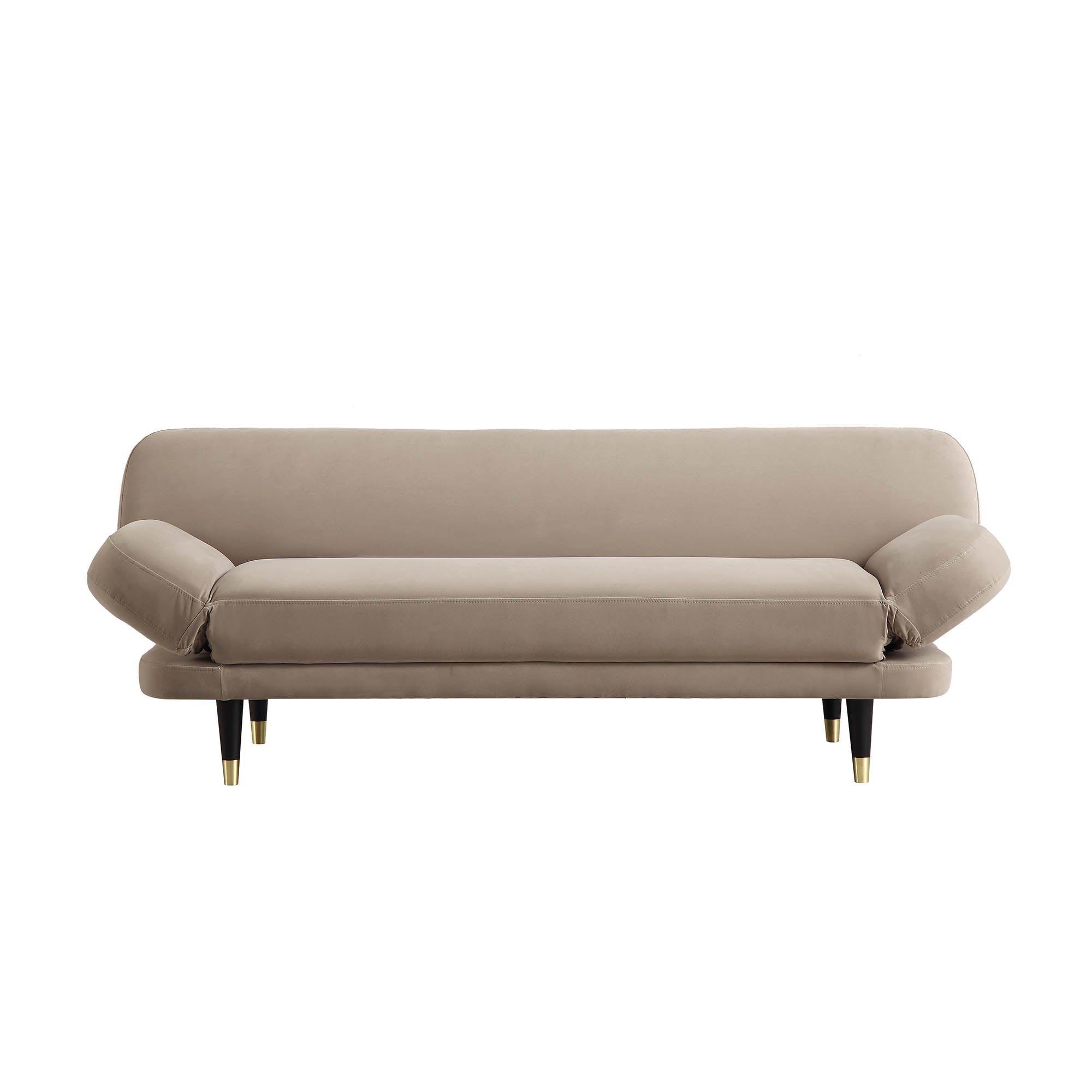 Mink Velvet 2-Seater Sofa Bed Converts to 35" Wide Bed, Adjustable Backrest & Arms, Medieval Style Design