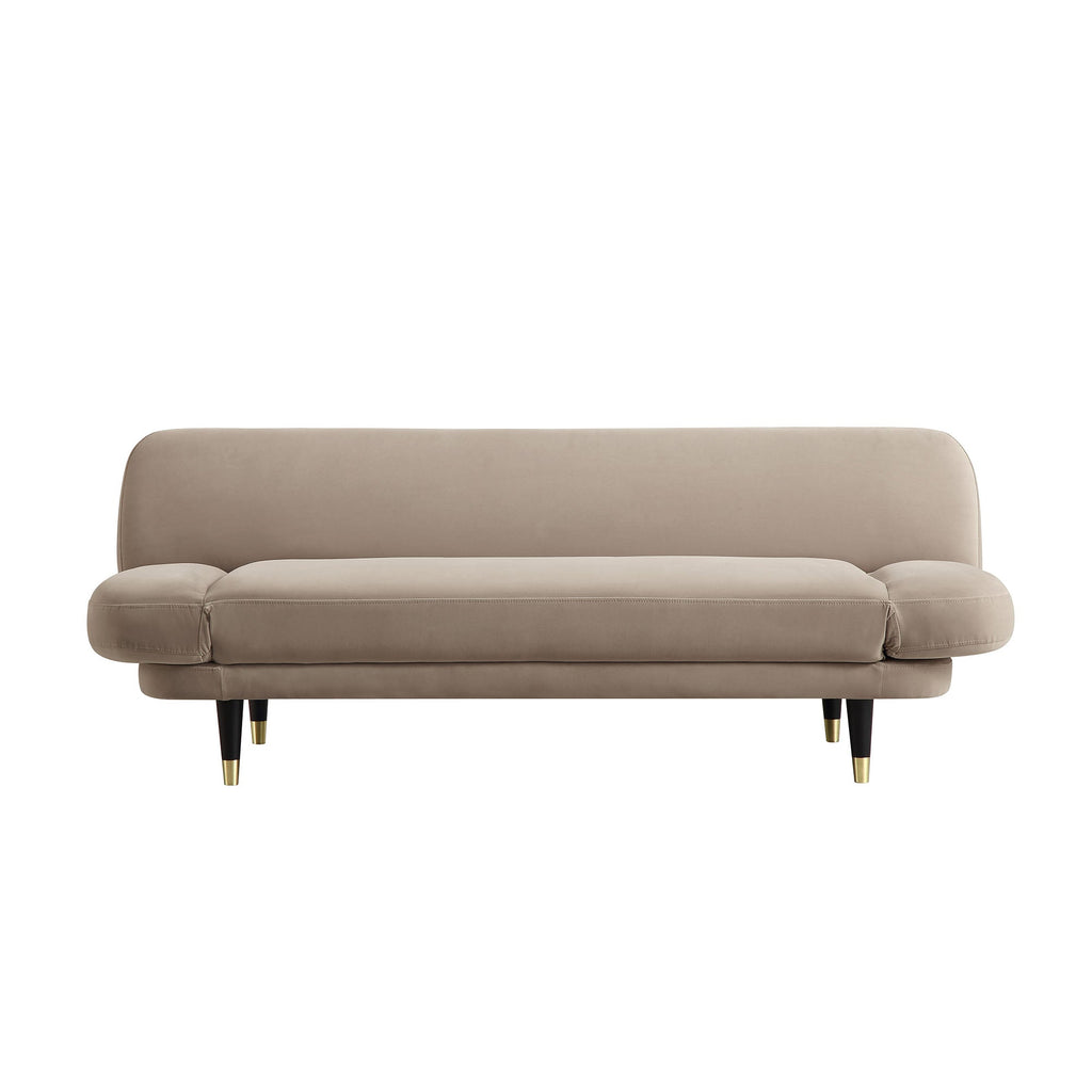 Mink Velvet 2-Seater Sofa Bed Converts to 35" Wide Bed, Adjustable Backrest & Arms, Medieval Style Design