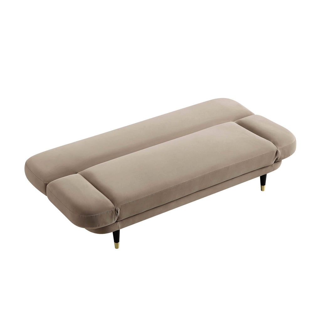 Mink Velvet 2-Seater Sofa Bed Converts to 35" Wide Bed, Adjustable Backrest & Arms, Medieval Style Design