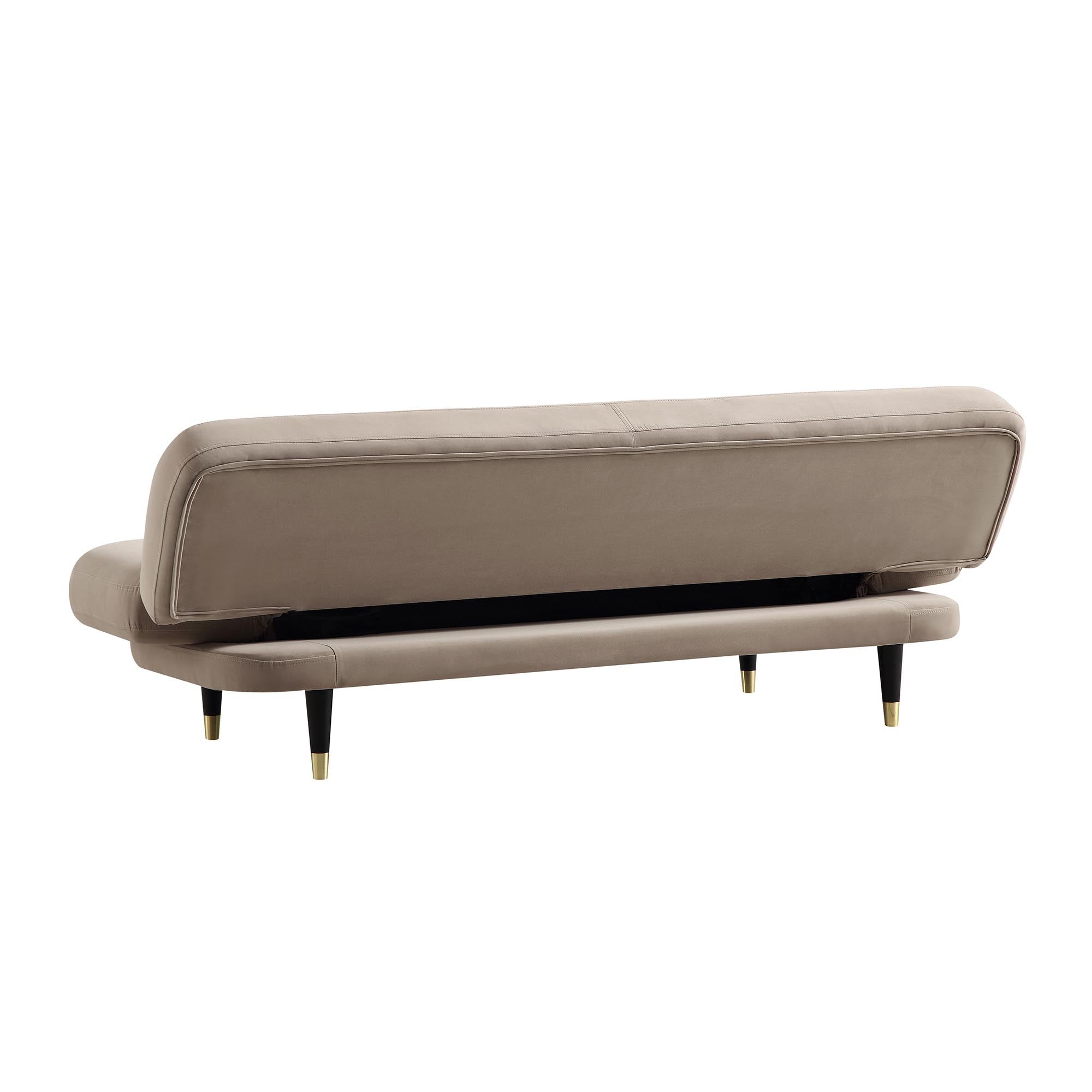 Mink Velvet 2-Seater Sofa Bed Converts to 35" Wide Bed, Adjustable Backrest & Arms, Medieval Style Design