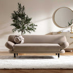 Mink Velvet 2-Seater Sofa Bed Converts to 35" Wide Bed, Adjustable Backrest & Arms, Medieval Style Design