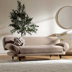 Mink Velvet 2-Seater Sofa Bed Converts to 35" Wide Bed, Adjustable Backrest & Arms, Medieval Style Design