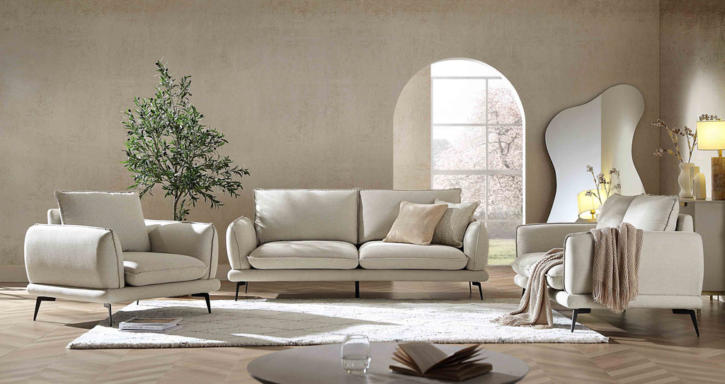 Oatmeal Fabric Sofa, 3-Seater